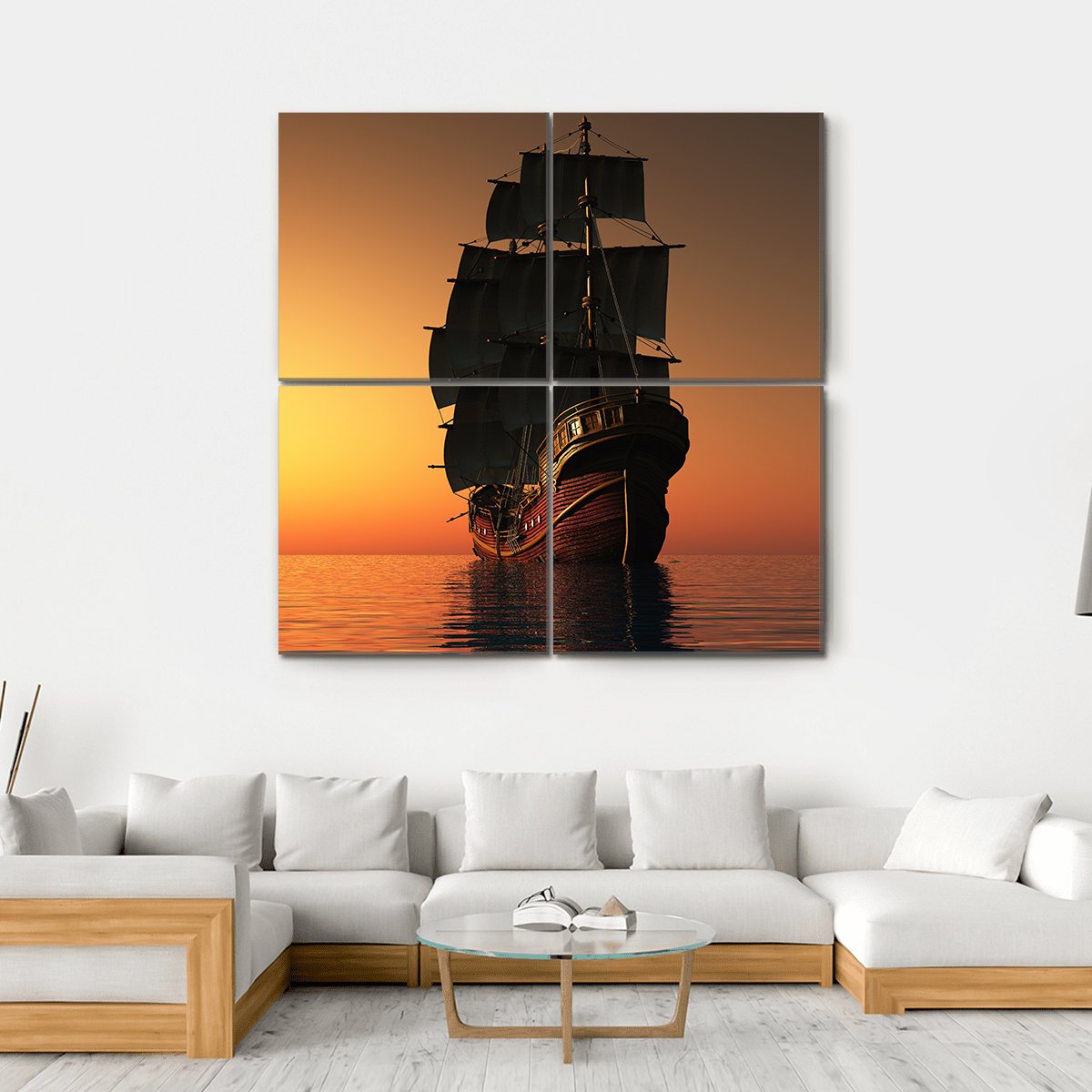 Sailing Ship Canvas Wall Art-4 Square-Gallery Wrap-17" x 17"-Tiaracle