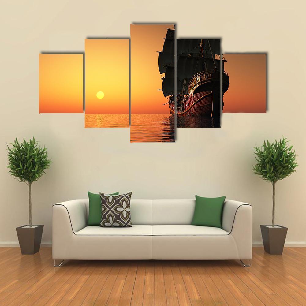 Sailing Ship Canvas Wall Art-5 Star-Gallery Wrap-62" x 32"-Tiaracle