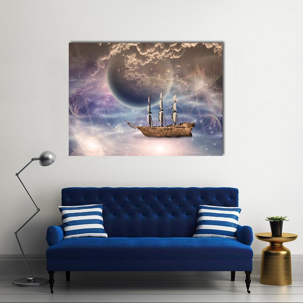 Sailing Ship With Full Sails Canvas Wall Art-3 Horizontal-Gallery Wrap-37" x 24"-Tiaracle