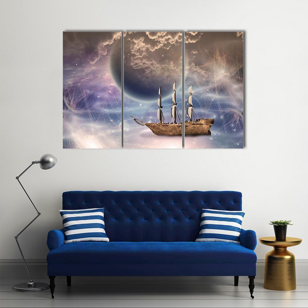 Sailing Ship With Full Sails Canvas Wall Art-3 Horizontal-Gallery Wrap-37" x 24"-Tiaracle