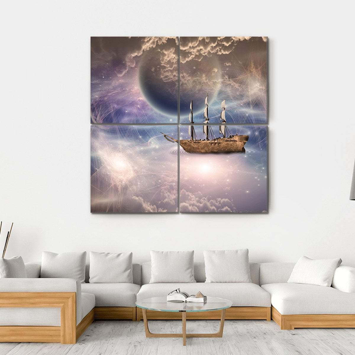 Sailing Ship With Full Sails Canvas Wall Art-4 Square-Gallery Wrap-17" x 17"-Tiaracle