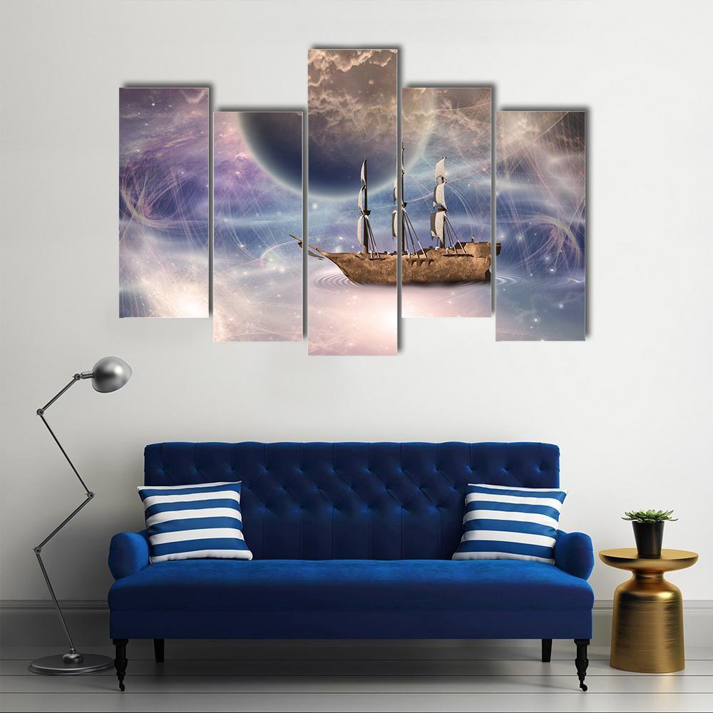 Sailing Ship With Full Sails Canvas Wall Art-5 Pop-Gallery Wrap-47" x 32"-Tiaracle