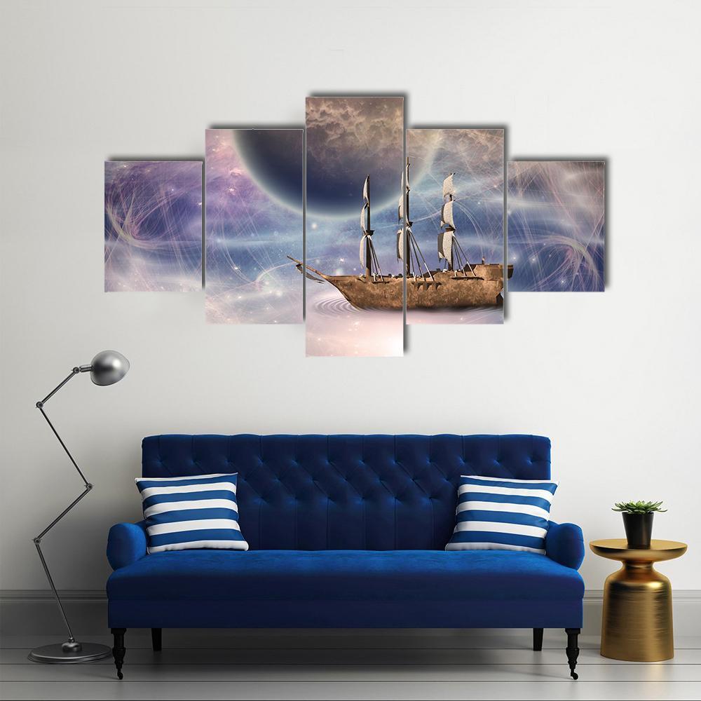 Sailing Ship With Full Sails Canvas Wall Art-5 Star-Gallery Wrap-62" x 32"-Tiaracle