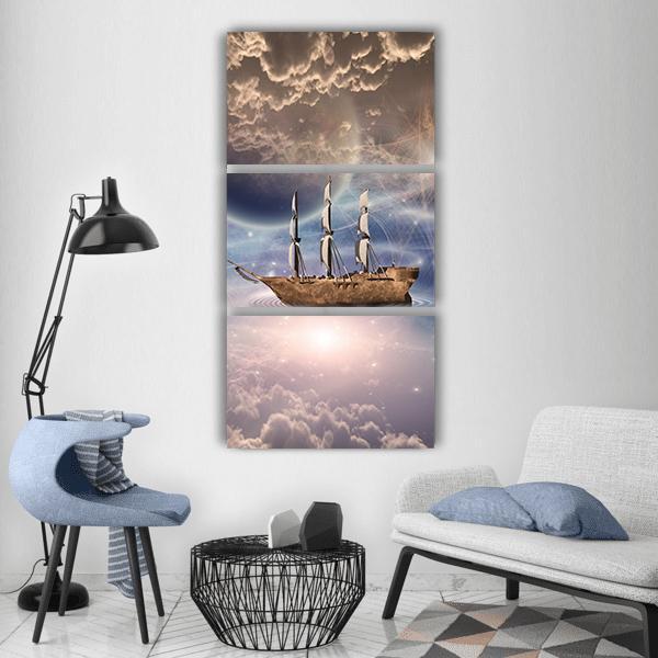 Sailing Ship With Full Sails Vertical Canvas Wall Art-3 Vertical-Gallery Wrap-12" x 25"-Tiaracle