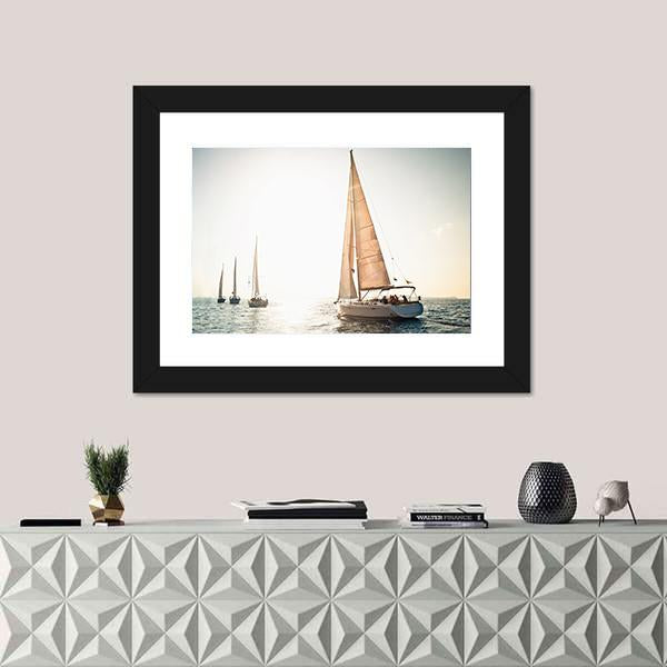 Sailing Ship Yachts Canvas Wall Art-1 Piece-Framed Print-20" x 16"-Tiaracle