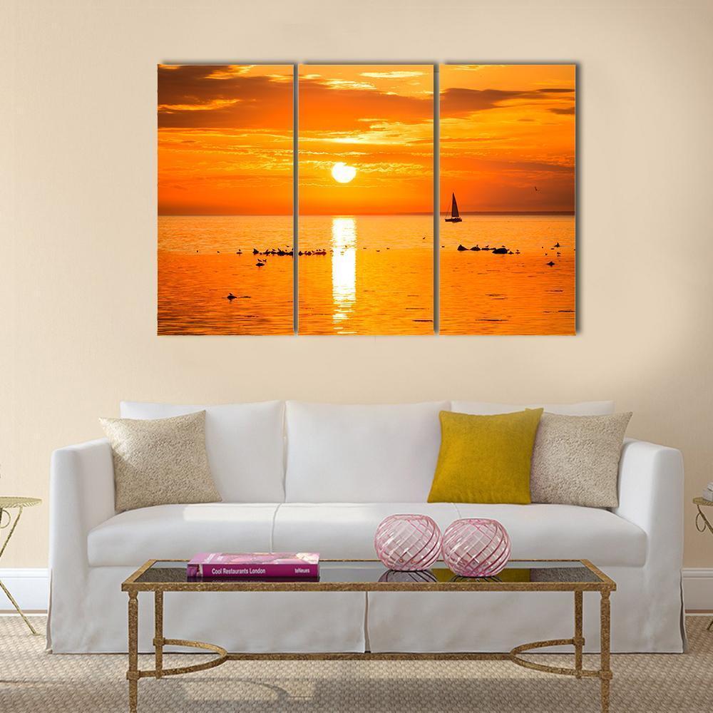 Sailing Ship Yachts In The Sea Canvas Wall Art-3 Horizontal-Gallery Wrap-37" x 24"-Tiaracle