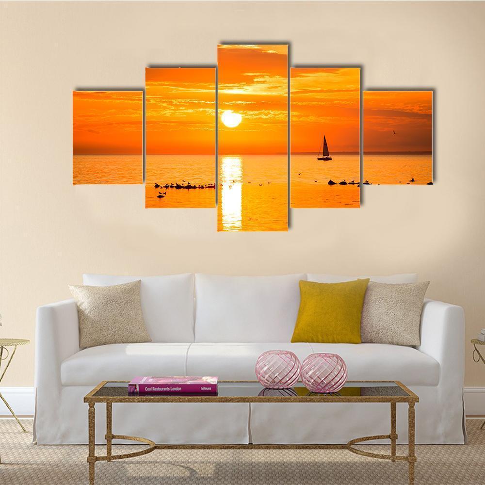 Sailing Ship Yachts In The Sea Canvas Wall Art-5 Star-Gallery Wrap-62" x 32"-Tiaracle