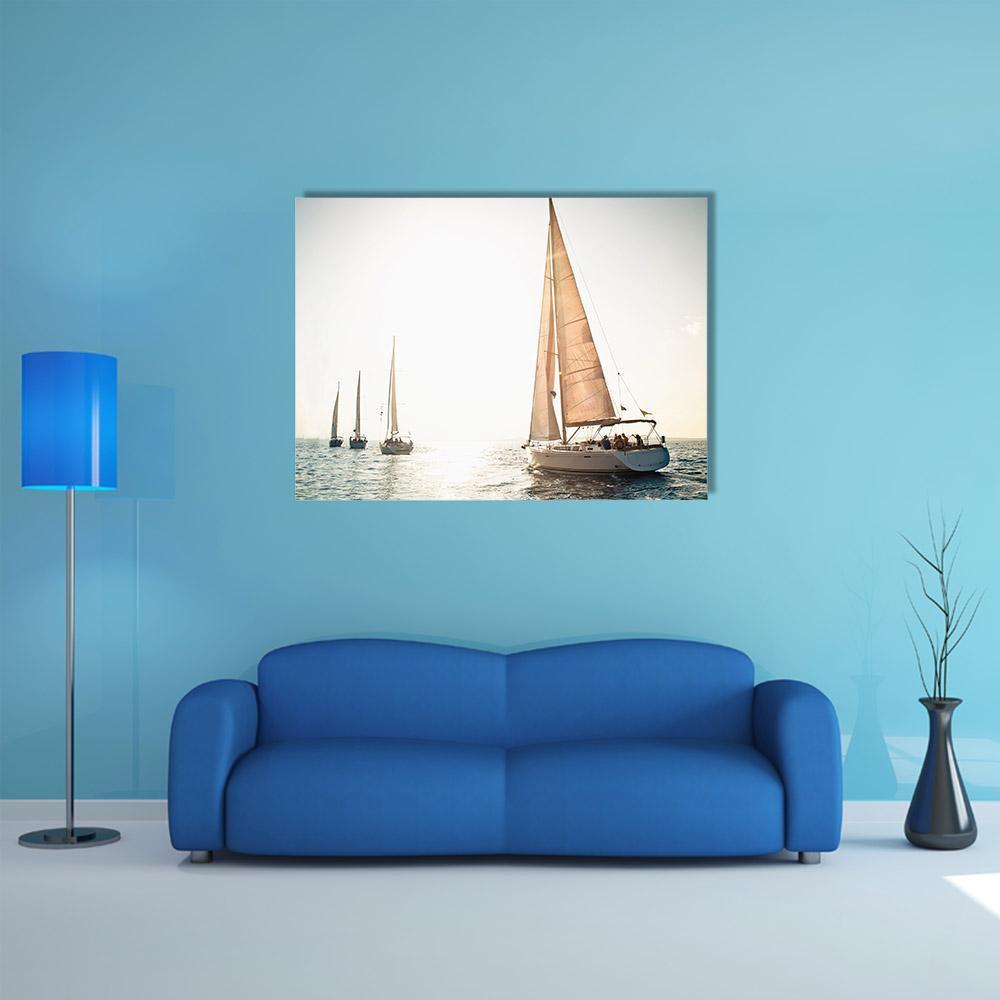 Sailing Ship Yachts Canvas Wall Art-1 Piece-Gallery Wrap-48" x 32"-Tiaracle