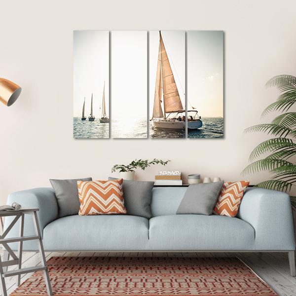 Sailing Ship Yachts Canvas Wall Art-4 Horizontal-Gallery Wrap-34" x 24"-Tiaracle
