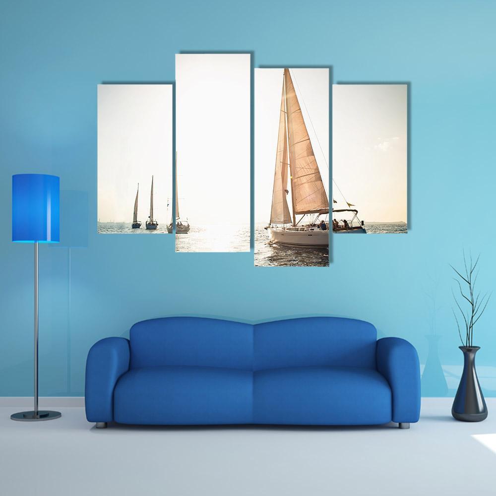 Sailing Ship Yachts Canvas Wall Art-4 Pop-Gallery Wrap-50" x 32"-Tiaracle