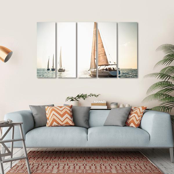 Sailing Ship Yachts Canvas Wall Art-5 Horizontal-Gallery Wrap-22" x 12"-Tiaracle