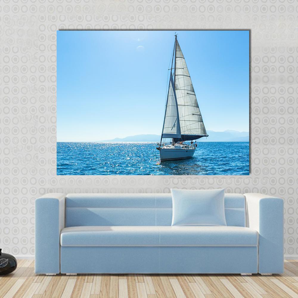 Sailing Ship Yachts With White Sails In The Open Sea Canvas Wall Art-4 Horizontal-Gallery Wrap-34" x 24"-Tiaracle