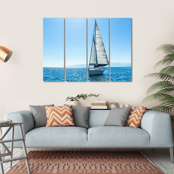 Sailing Ship Yachts With White Sails In The Open Sea Canvas Wall Art-4 Horizontal-Gallery Wrap-34" x 24"-Tiaracle