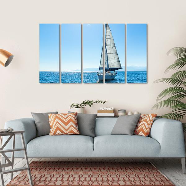 Sailing Ship Yachts With White Sails In The Open Sea Canvas Wall Art-5 Horizontal-Gallery Wrap-22" x 12"-Tiaracle