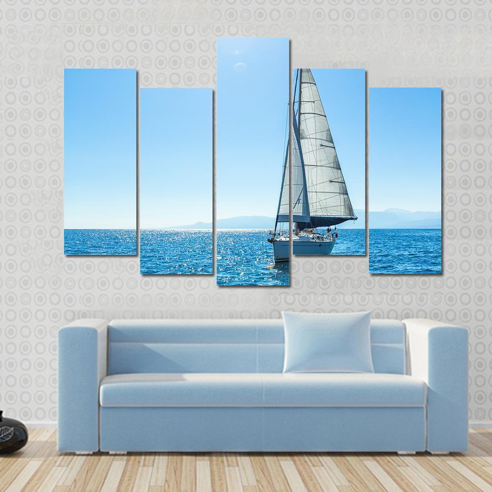 Sailing Ship Yachts With White Sails In The Open Sea Canvas Wall Art-1 Piece-Gallery Wrap-48" x 32"-Tiaracle