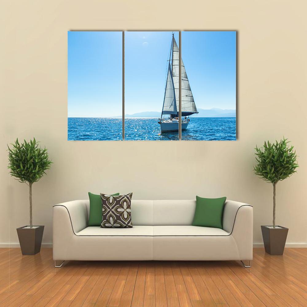 Sailing Ship Yachts With White Sails Canvas Wall Art-3 Horizontal-Gallery Wrap-37" x 24"-Tiaracle