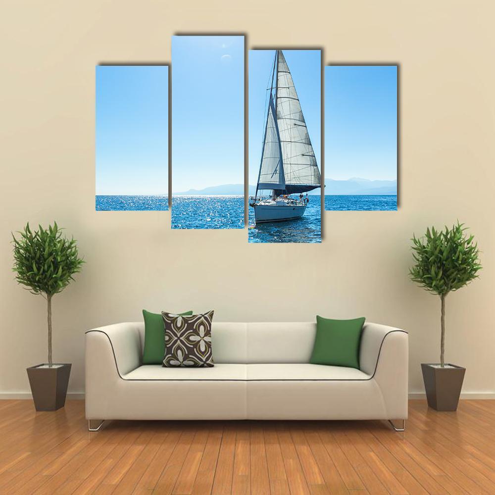 Sailing Ship Yachts With White Sails Canvas Wall Art-4 Pop-Gallery Wrap-50" x 32"-Tiaracle