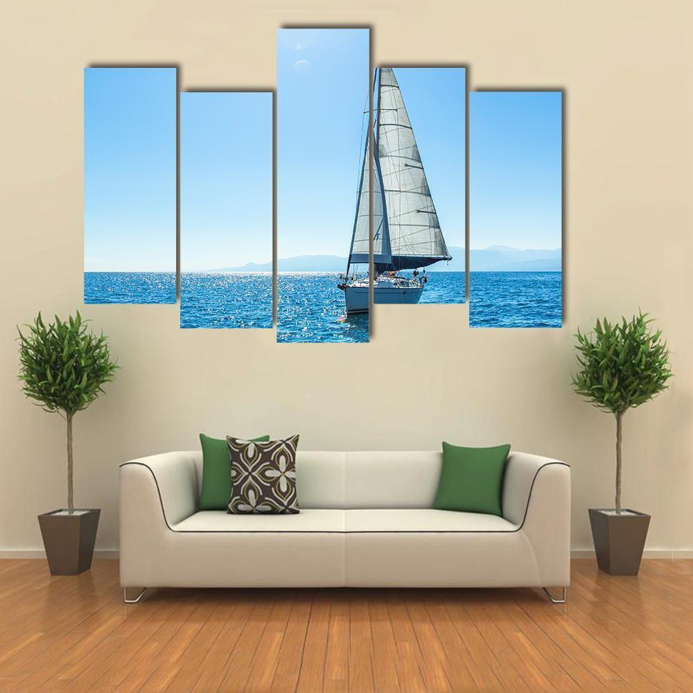 Sailing Ship Yachts With White Sails Canvas Wall Art-5 Pop-Gallery Wrap-47" x 32"-Tiaracle