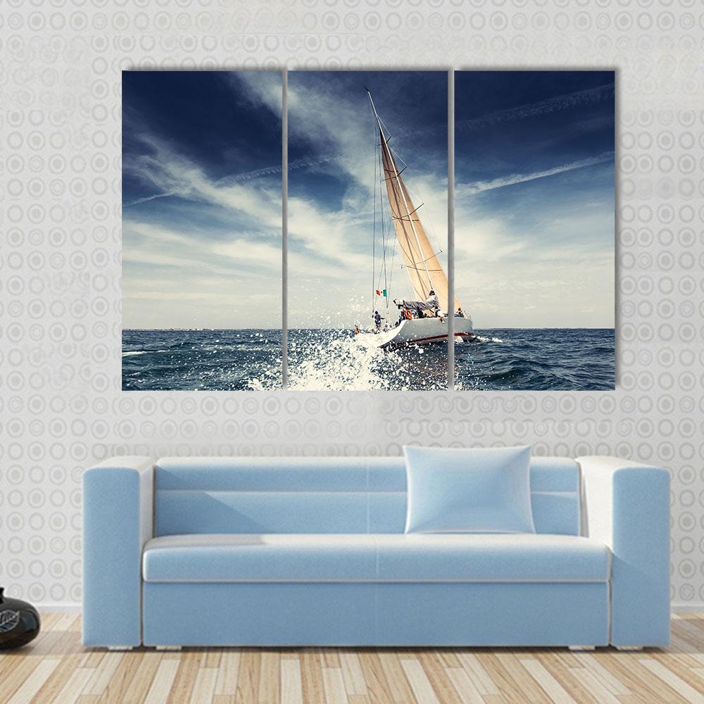 Sailing Ship Yachts With White Sails Canvas Wall Art-3 Horizontal-Gallery Wrap-25" x 16"-Tiaracle