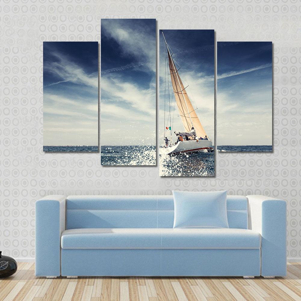 Sailing Ship Yachts With White Sails Canvas Wall Art-4 Pop-Gallery Wrap-34" x 20"-Tiaracle