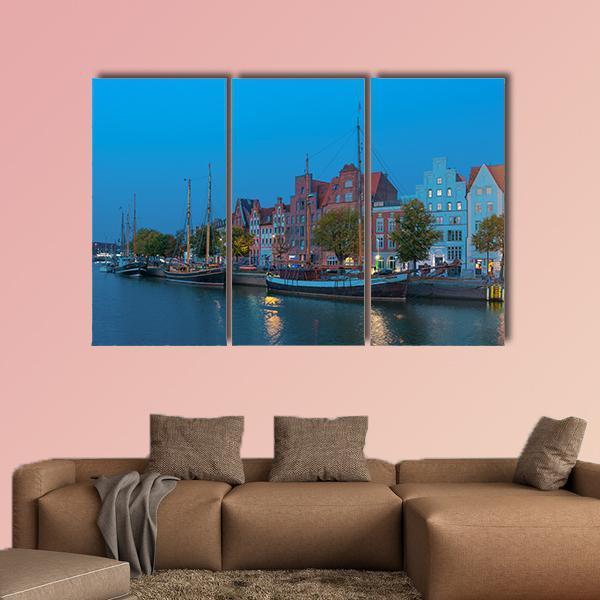 Sailing Ships On The Untertrave River Canvas Wall Art-3 Horizontal-Gallery Wrap-25" x 16"-Tiaracle