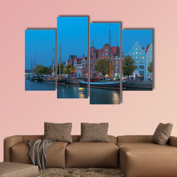 Sailing Ships On The Untertrave River Canvas Wall Art-4 Pop-Gallery Wrap-50" x 32"-Tiaracle