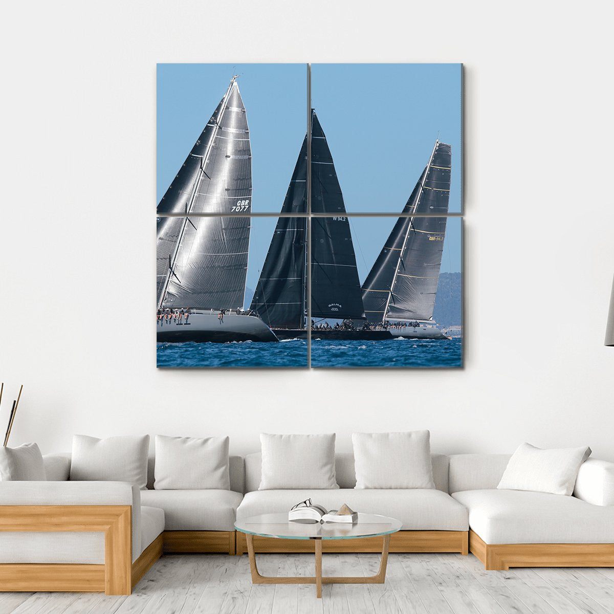 Sailing Ships Race In Mallorca Canvas Wall Art-4 Square-Gallery Wrap-17" x 17"-Tiaracle
