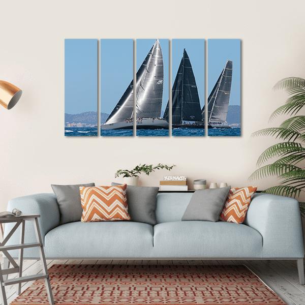 Sailing Ships Race In Mallorca Canvas Wall Art-5 Horizontal-Gallery Wrap-22" x 12"-Tiaracle