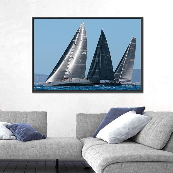 Sailing Ships Race In Mallorca Canvas Wall Art-3 Horizontal-Gallery Wrap-25" x 16"-Tiaracle