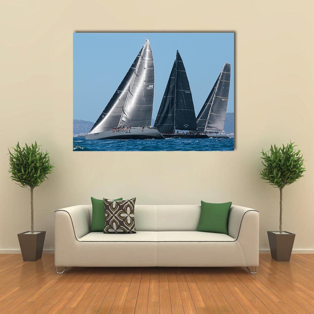 Sailing Ships Race In Mallorca Canvas Wall Art-1 Piece-Gallery Wrap-48" x 32"-Tiaracle