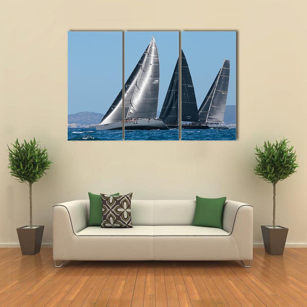 Sailing Ships Race In Mallorca Canvas Wall Art-3 Horizontal-Gallery Wrap-37&quot; x 24&quot;-Tiaracle