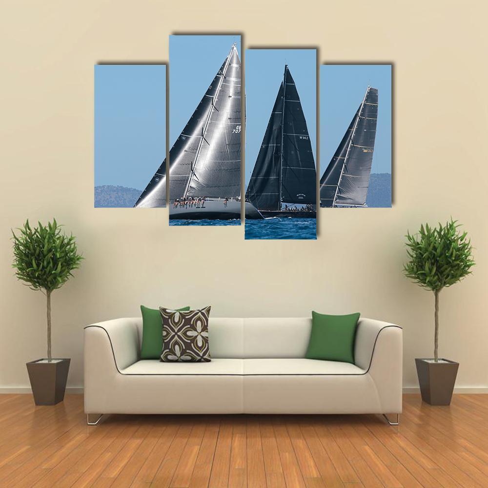 Sailing Ships Race In Mallorca Canvas Wall Art-4 Pop-Gallery Wrap-50&quot; x 32&quot;-Tiaracle