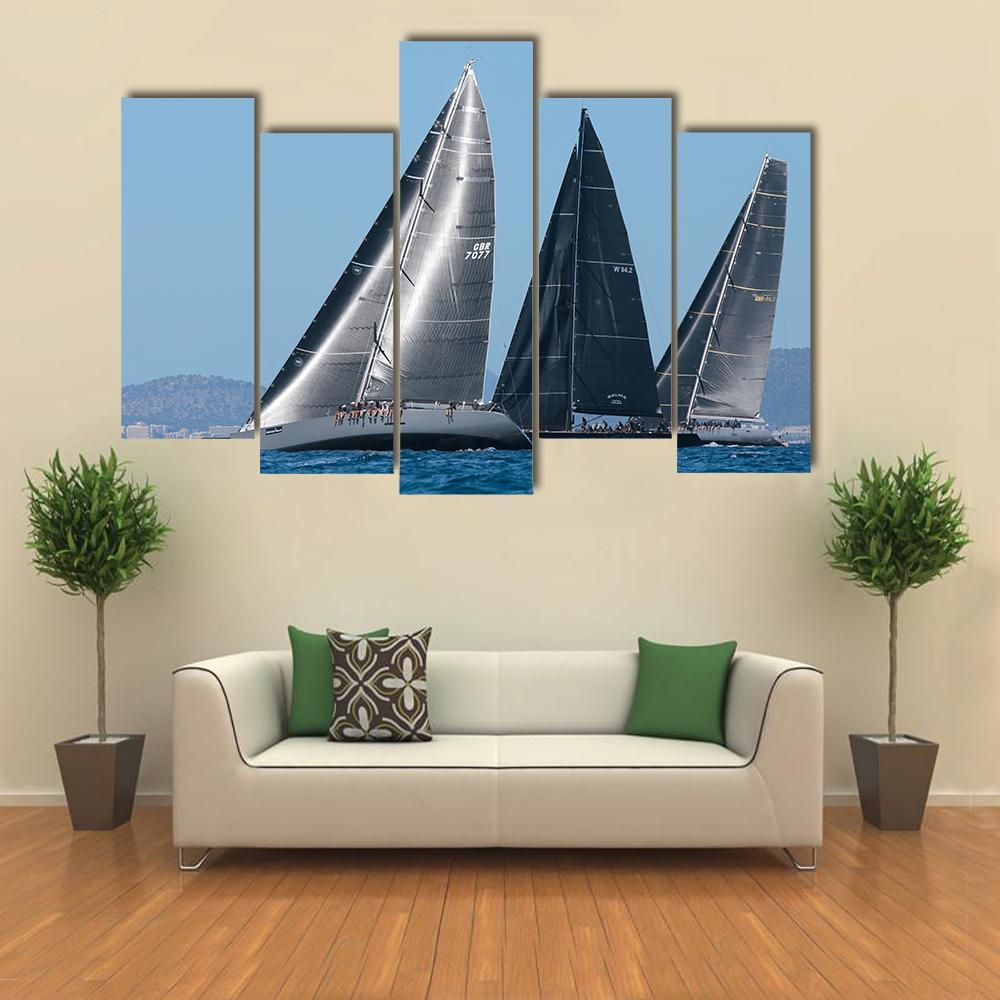Sailing Ships Race In Mallorca Canvas Wall Art-5 Pop-Gallery Wrap-47&quot; x 32&quot;-Tiaracle