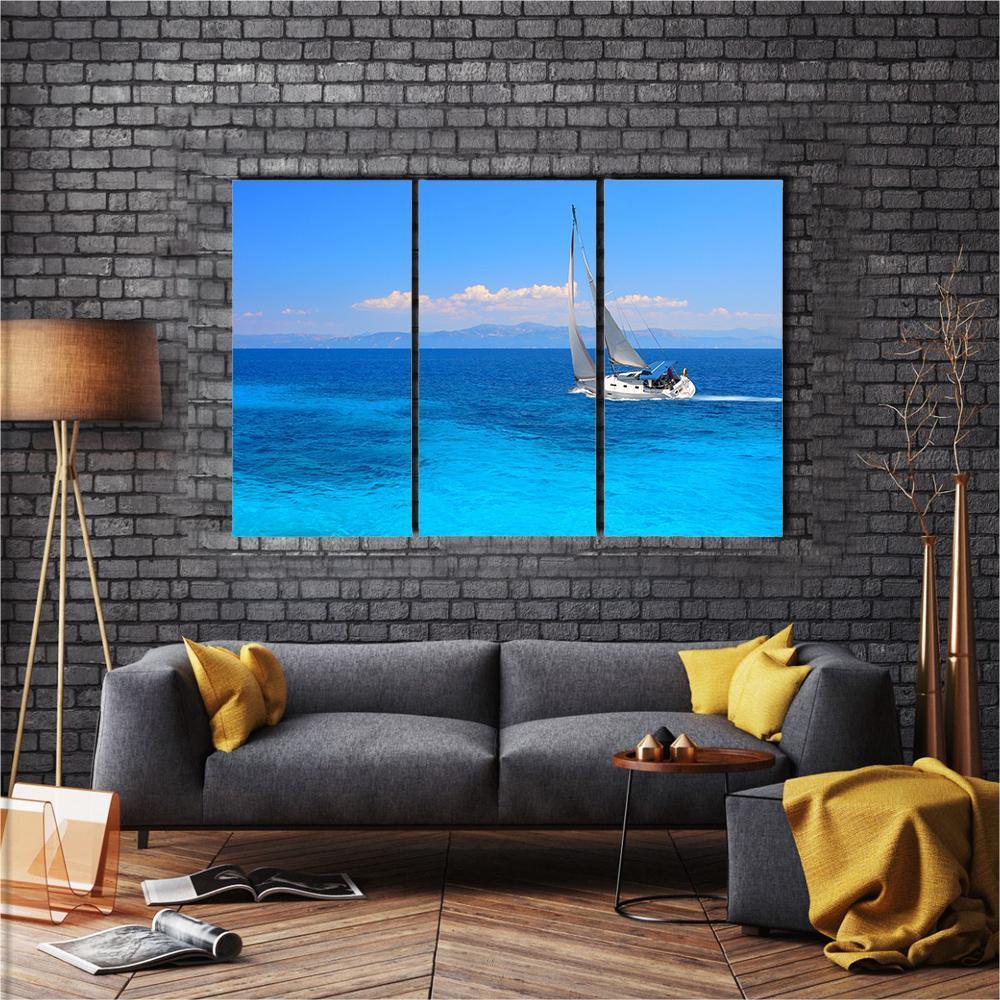 Sailing Yacht In The Lonian Sea Canvas Wall Art-3 Horizontal-Gallery Wrap-37" x 24"-Tiaracle