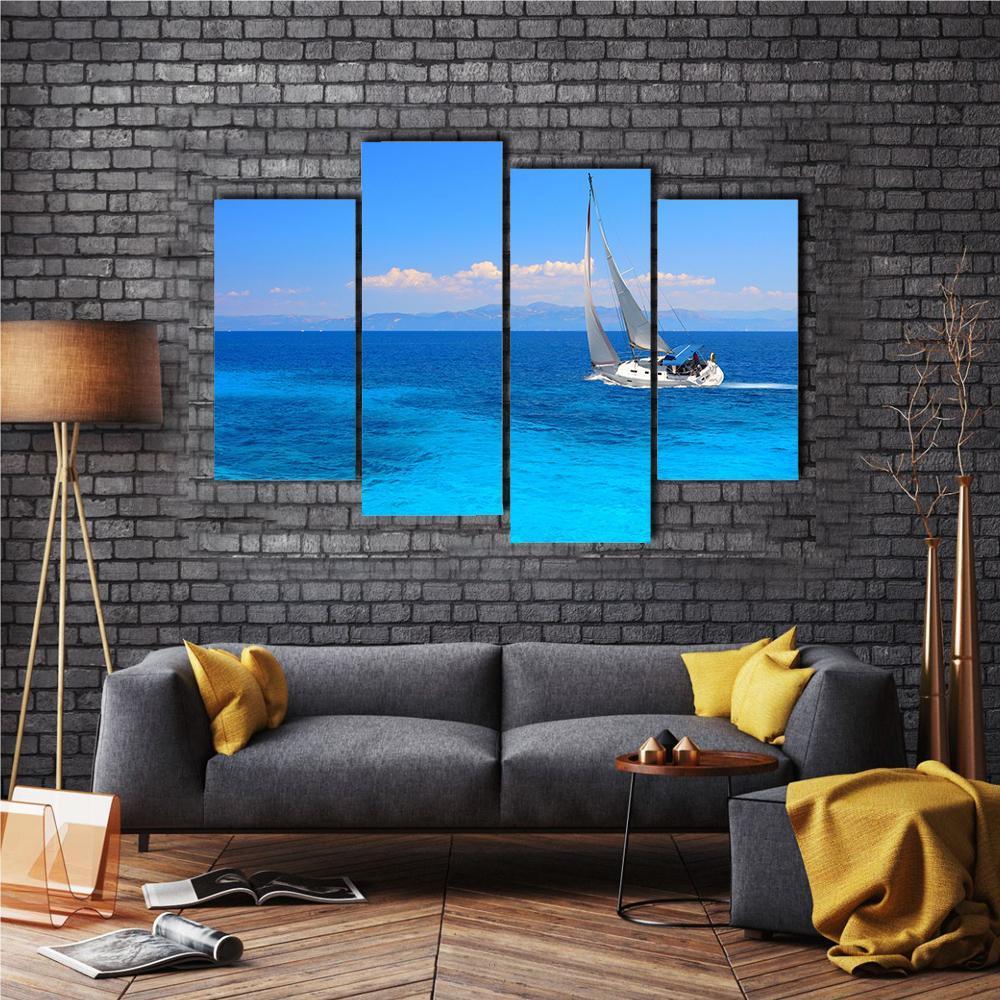 Sailing Yacht In The Lonian Sea Canvas Wall Art-4 Pop-Gallery Wrap-50" x 32"-Tiaracle