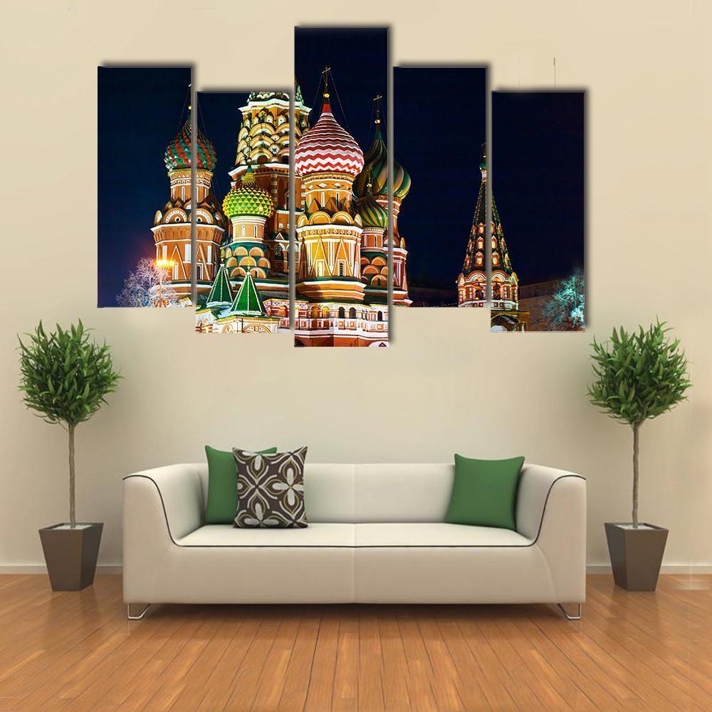 Saint Basil s Cathedral In Moscow Canvas Wall Art-5 Pop-Gallery Wrap-47" x 32"-Tiaracle