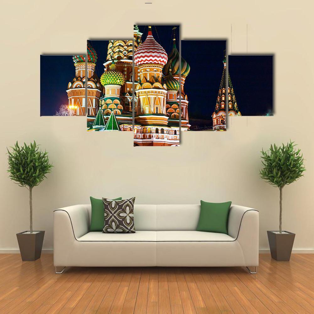Saint Basil s Cathedral In Moscow Canvas Wall Art-5 Star-Gallery Wrap-62" x 32"-Tiaracle