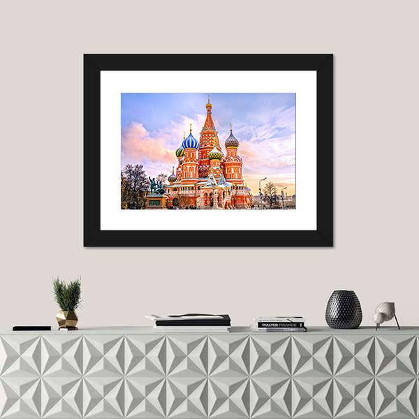 Saint Basil's Cathedral In Red Square In Winter Canvas Wall Art-1 Piece-Framed Print-20" x 16"-Tiaracle