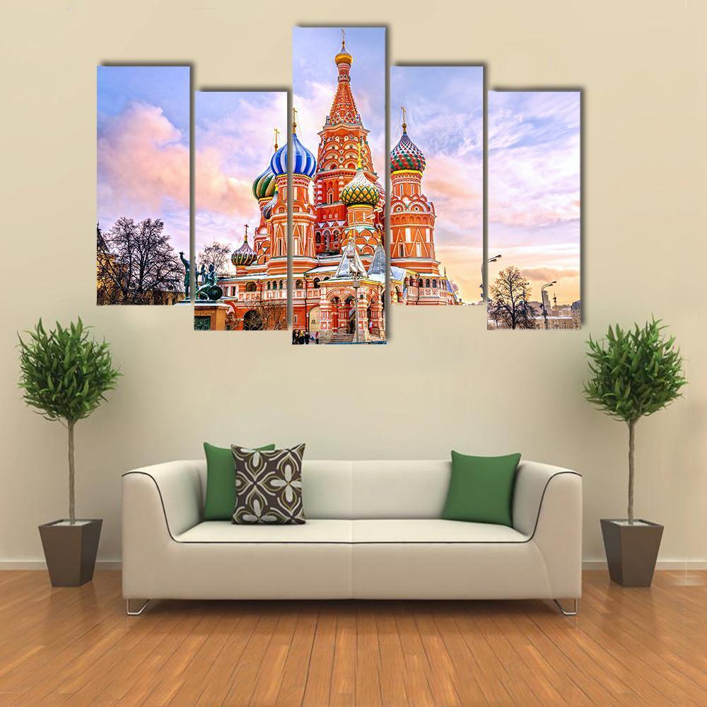Saint Basil's Cathedral In Red Square In Winter Canvas Wall Art-5 Pop-Gallery Wrap-47" x 32"-Tiaracle