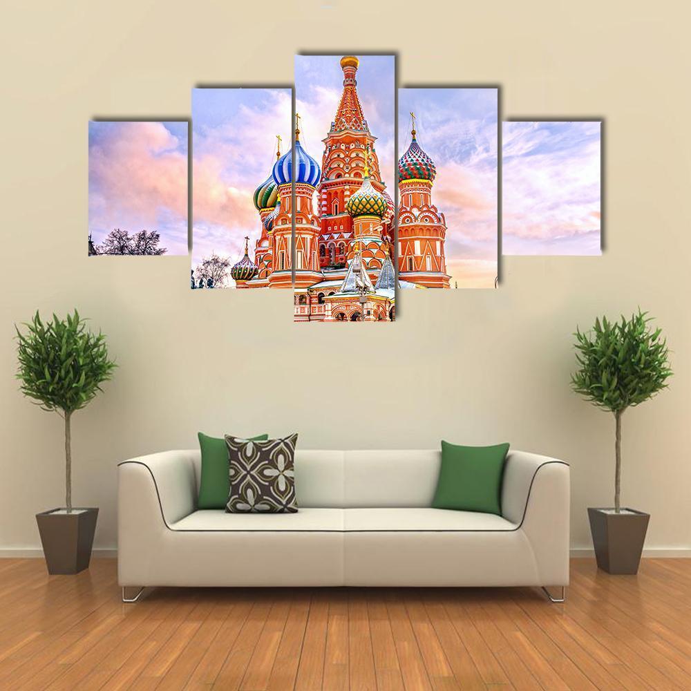 Saint Basil's Cathedral In Red Square In Winter Canvas Wall Art-5 Star-Gallery Wrap-62" x 32"-Tiaracle