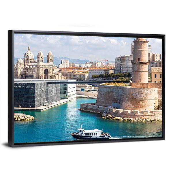 Saint Jean Castle And Cathedral De La Major Canvas Wall Art-3 Horizontal-Gallery Wrap-25" x 16"-Tiaracle