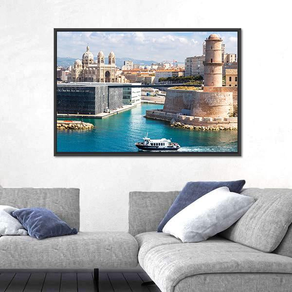 Saint Jean Castle And Cathedral De La Major Canvas Wall Art-3 Horizontal-Gallery Wrap-25" x 16"-Tiaracle