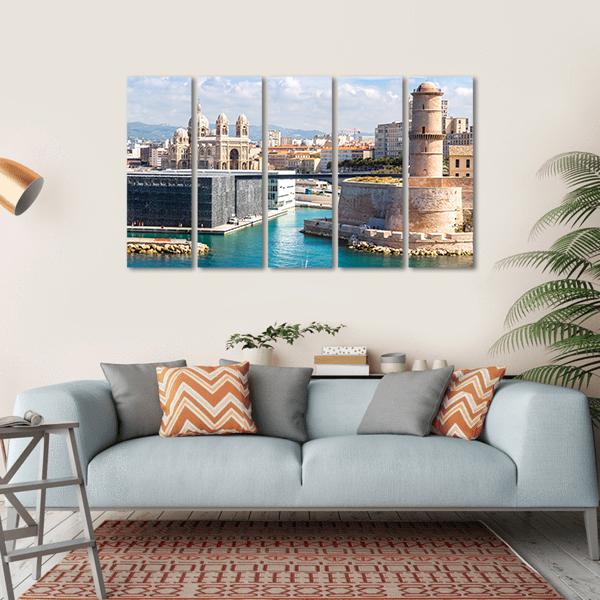 Saint Jean Castle And Cathedral De La Major Canvas Wall Art-5 Horizontal-Gallery Wrap-22" x 12"-Tiaracle