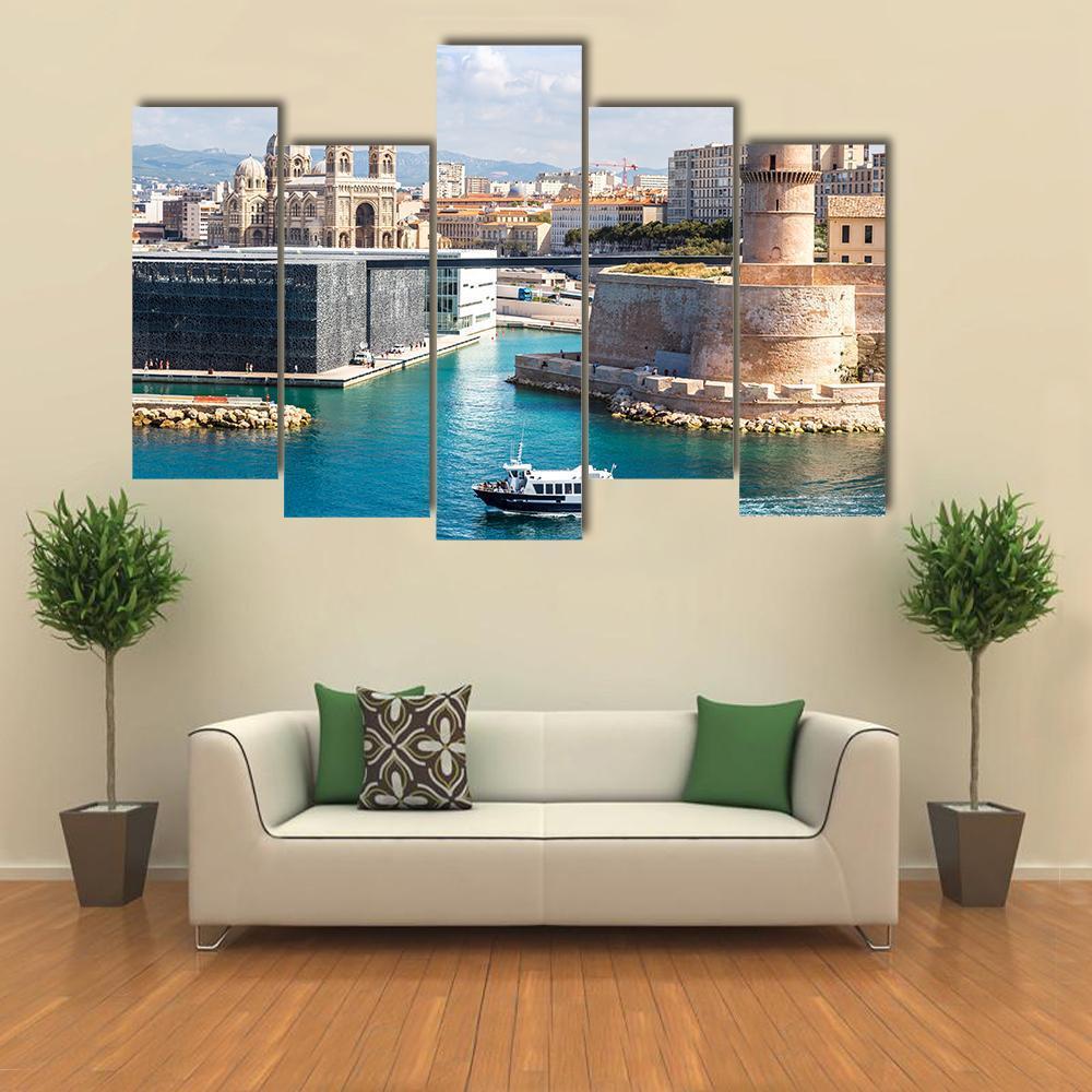 Saint Jean Castle And Cathedral De La Major Canvas Wall Art-5 Pop-Gallery Wrap-47" x 32"-Tiaracle