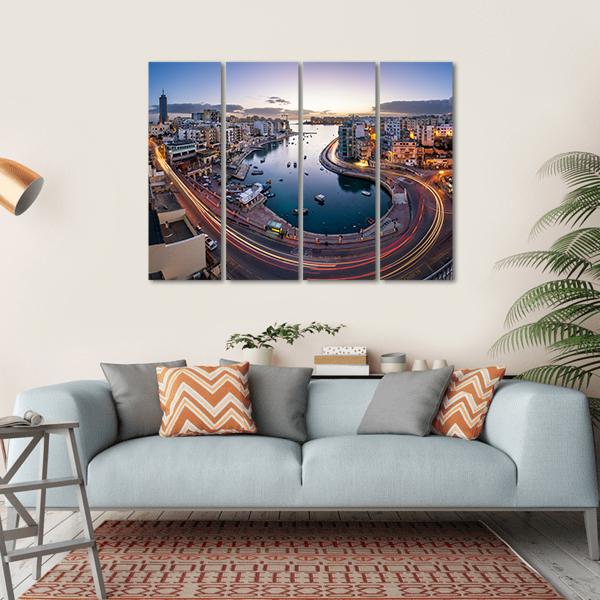 Saint Julien And Spinola Bay At Dawn Malta Canvas Wall Art-4 Horizontal-Gallery Wrap-34" x 24"-Tiaracle