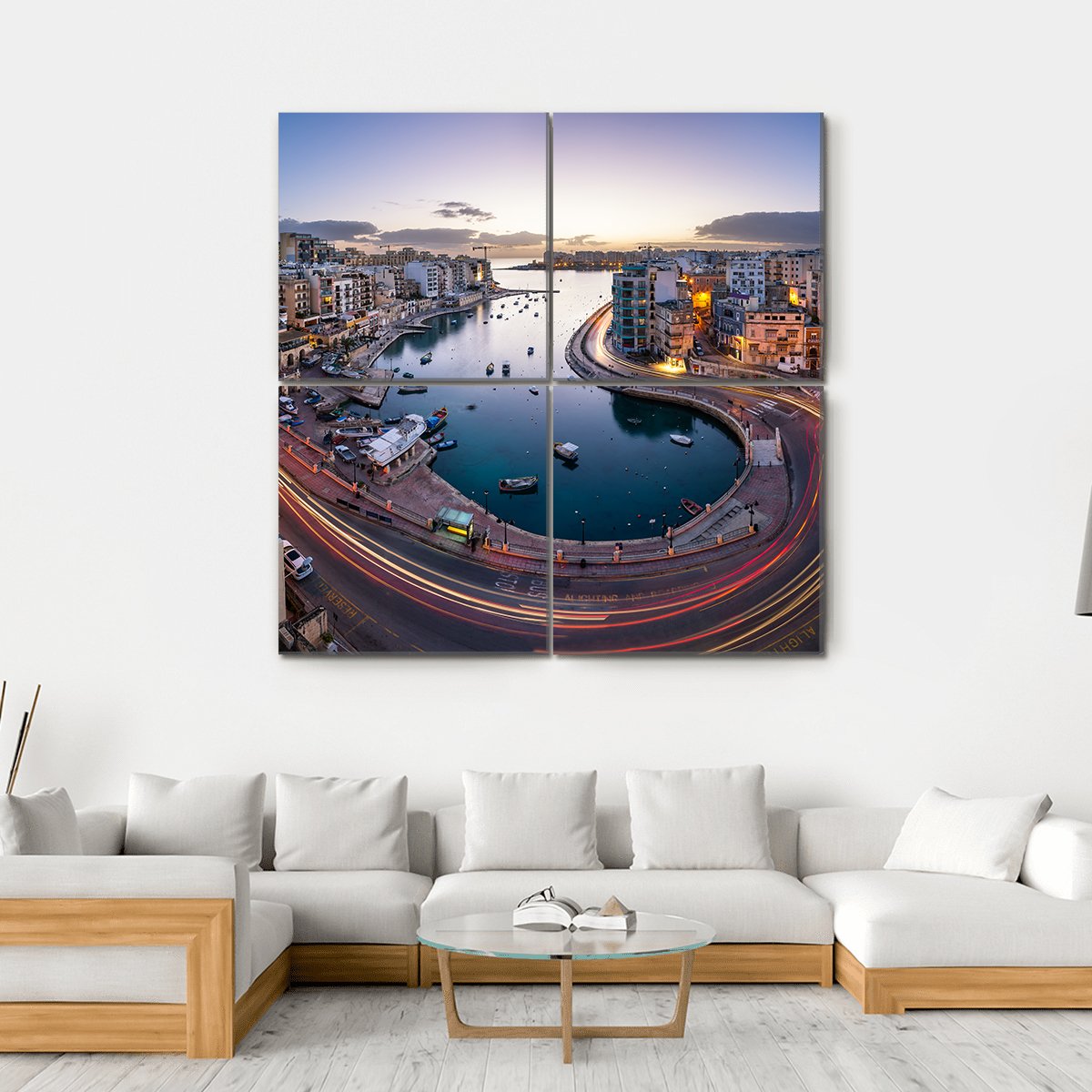Saint Julien And Spinola Bay At Dawn Malta Canvas Wall Art-4 Square-Gallery Wrap-17" x 17"-Tiaracle