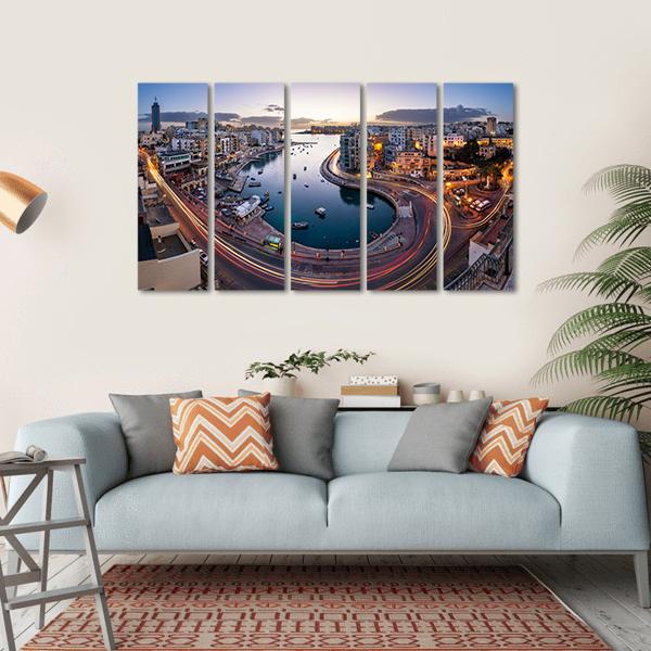 Saint Julien And Spinola Bay At Dawn Malta Canvas Wall Art-5 Horizontal-Gallery Wrap-22" x 12"-Tiaracle