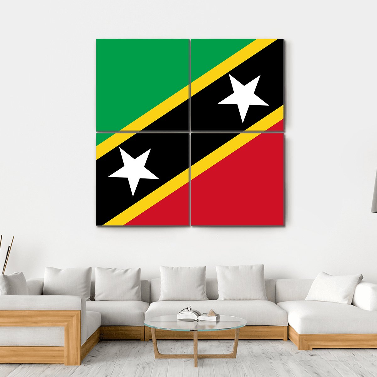 Saint Kitts And Nevis Flag Canvas Wall Art-4 Square-Gallery Wrap-17" x 17"-Tiaracle