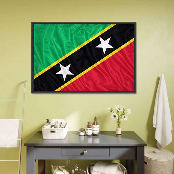 Saint Kitts &amp; Nevis Flag Canvas Wall Art-1 Piece-Floating Frame-24" x 16"-Tiaracle
