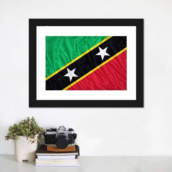 Saint Kitts &amp; Nevis Flag Canvas Wall Art-1 Piece-Framed Print-20" x 16"-Tiaracle